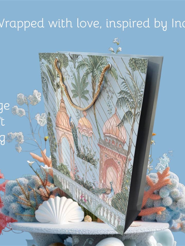 Gift Bag with Gold Strings Tropical Design for wholesale by Ava’s Accessory Box