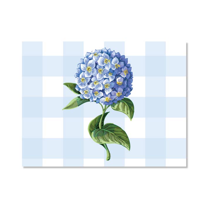 CAROLINA GINGHAM + BLAUE HORTENSIE FLACHE NOTIZKARTEN | STUDIO STOCK für den Großhandel von B. ROWE & CO.