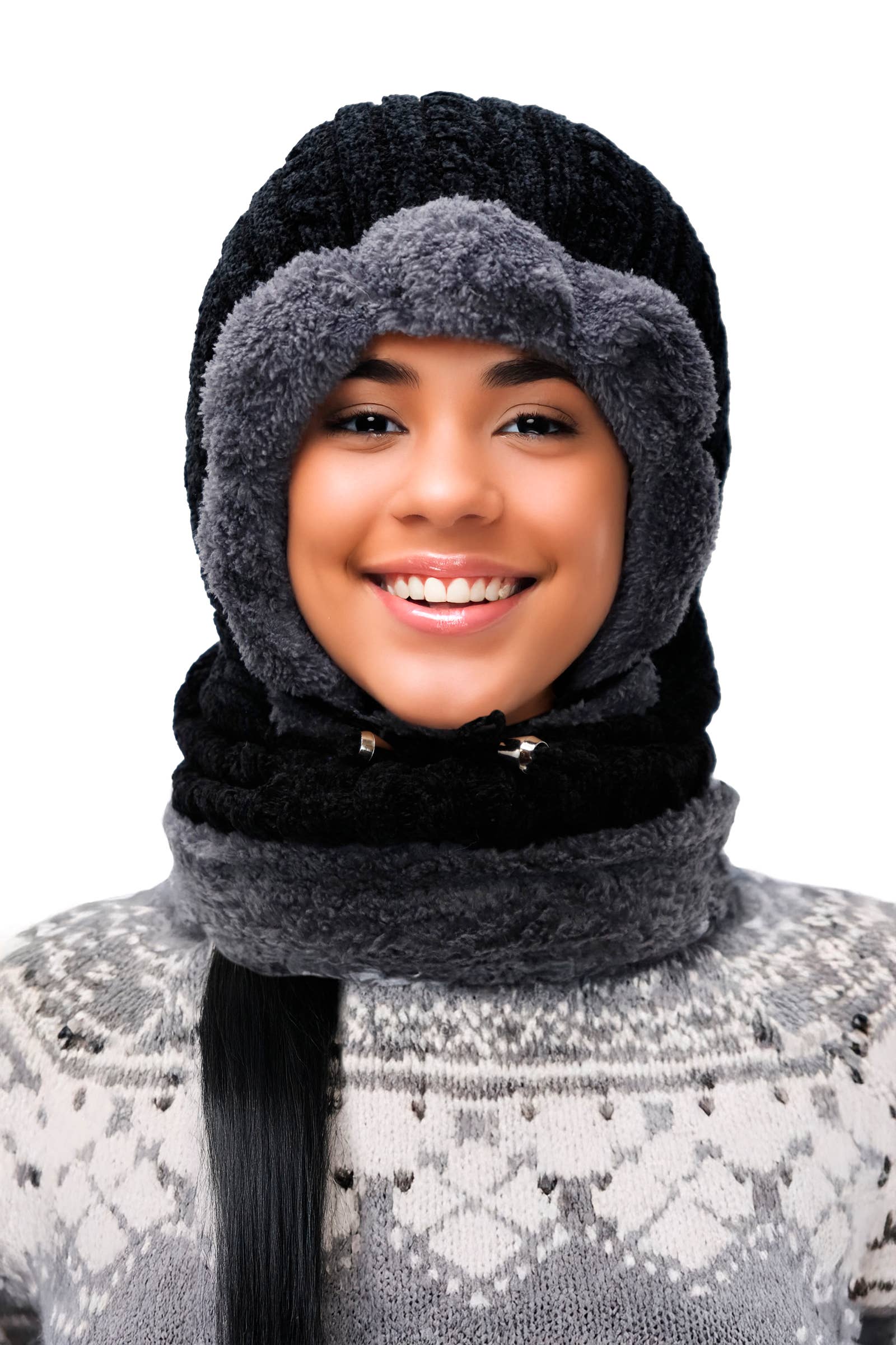 Cap Zone - Wholesale Balaclava - Women's - Velvety Chenille Knitted Sherpa Fleece Balaclava1