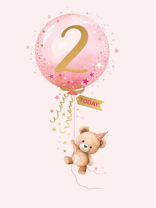 Juvenile Birthday Card, Age 2 F, Balloon Bear for wholesale by Piccadilly Greetings