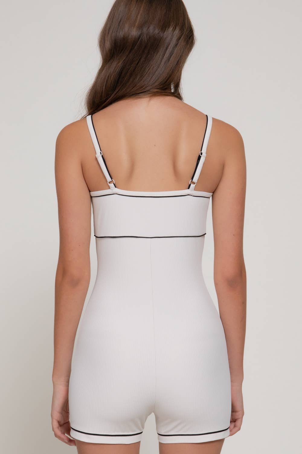 Active Basic | Active USA - Wholesale Romper - Women's - Workout Ribbed Cami Romper with Contrasting Piping Detail8