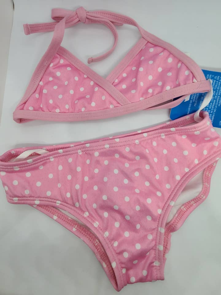 Bikini rosa a pois, per bambine, adorabile costume da bagno per la vendita all'ingrosso da parte di Sassy Bubbles