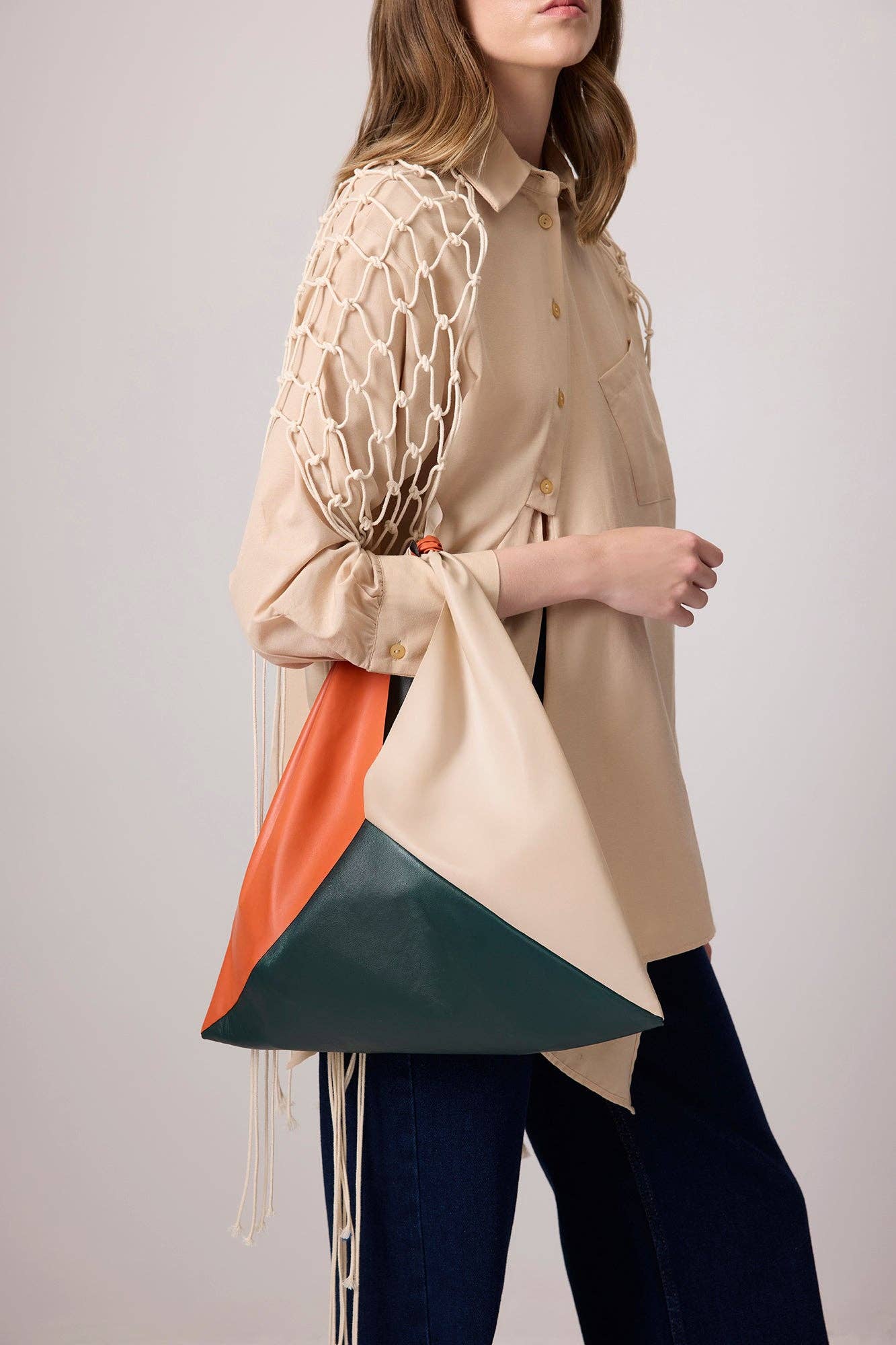 Multi Colored Colorblock Triangle Tote – Multicolored Faux Leather Should for wholesale on Faire1