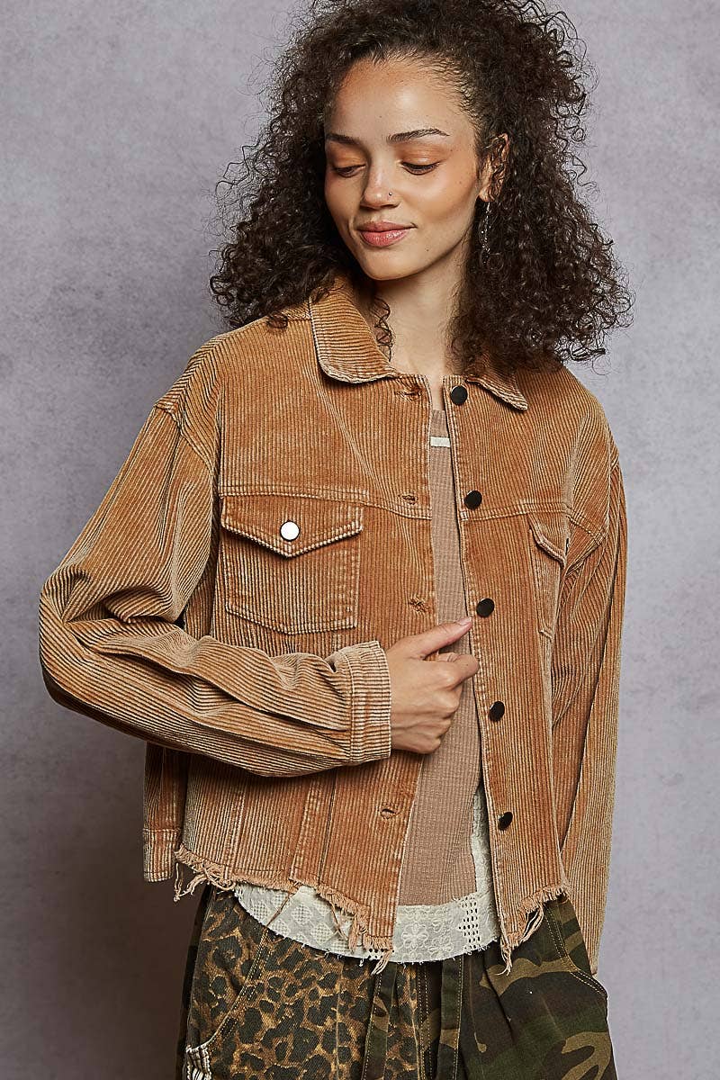 Pol Clothing - Wholesale Jacket - Women's - Pocket Front Button Down Corduroy Trucker Jacket SALE2