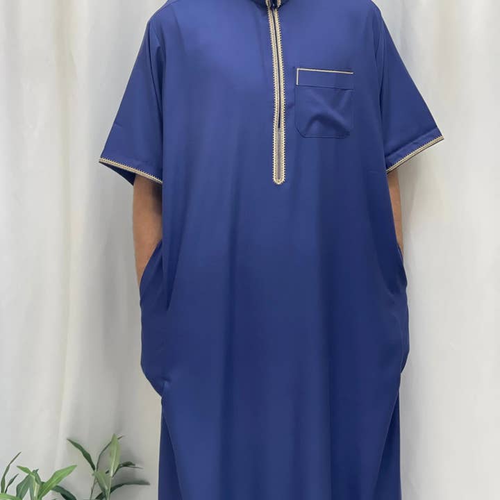 Palestinian Elegance - Wholesale - Timeless Elegance: Men's Durable Kaftan Thobe with Gold Details9