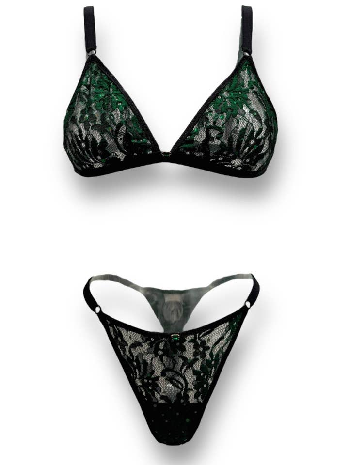 Aurora Green Lace Lingerie Set for wholesale by Abigail Walker lingerie