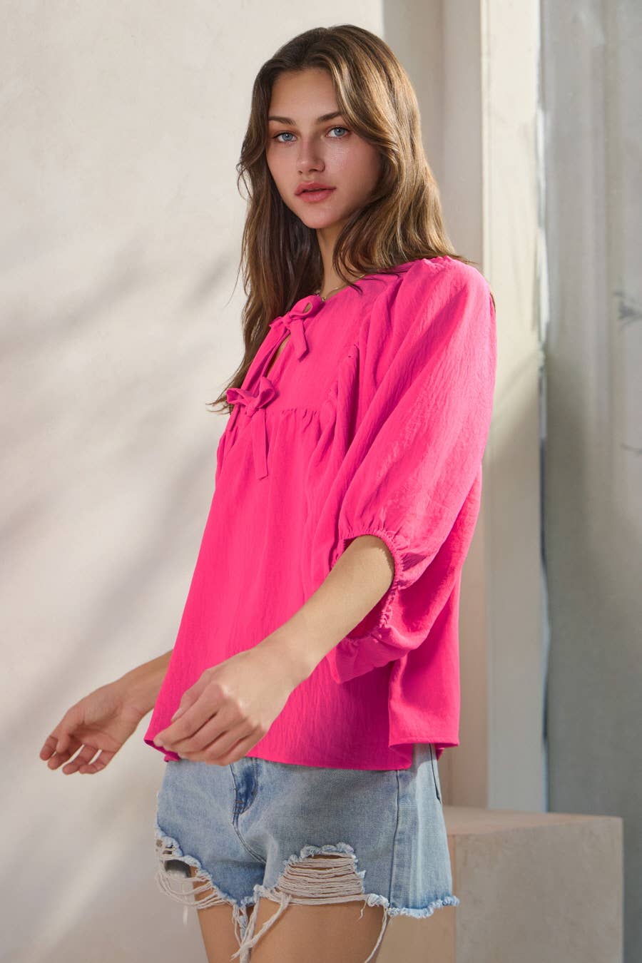 Oddi - Wholesale Blouse - Women's - Solid Airflow Batwing 3/4 Sleeve Top12