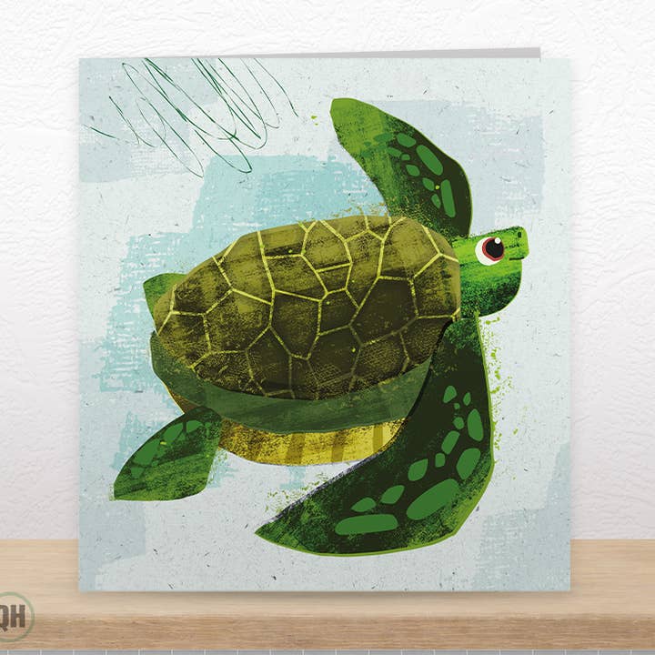 Turtle Wildlife Art Greetings Card by Paul Delaney for wholesale by Quitting Hollywood