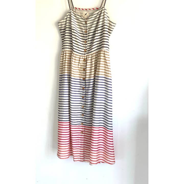 The Indian Bazaar - Wholesale Dress - Women's - Womens Striped Sun Dress - Button Down Midi, Straps, Pockets5