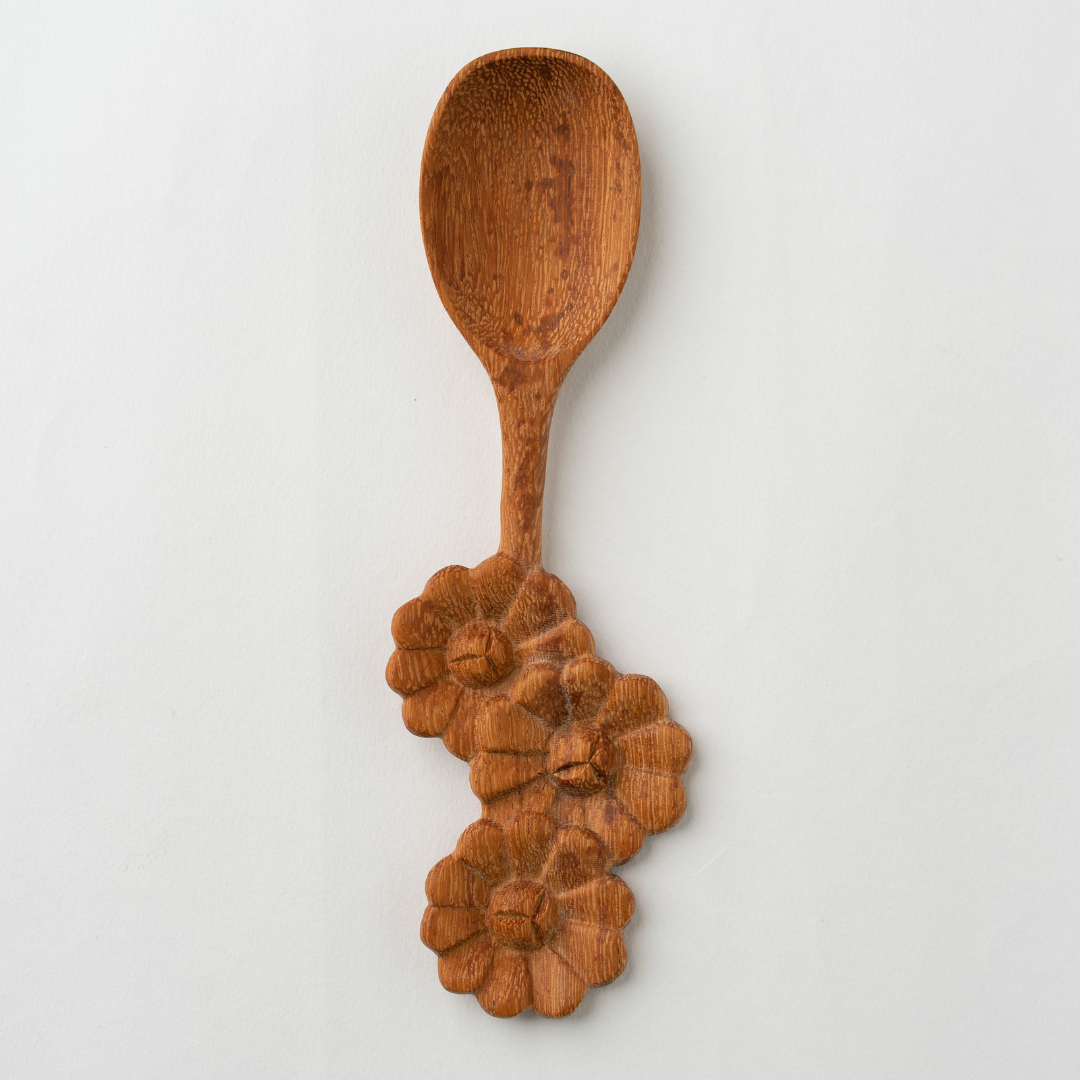 Luala Silk – wholesale Serveringsredskap – Hantverk trä sked och gaffel- Röd Trä- Flower5