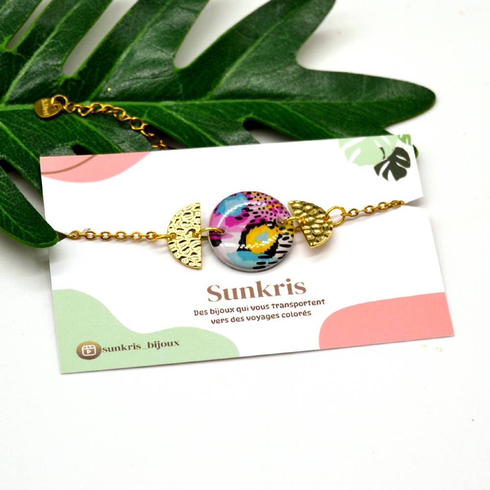SUNKRIS - Wholesale Charm/Dangle Bracelet - Colorful handcrafted bracelet in resin and gold stainless steel3