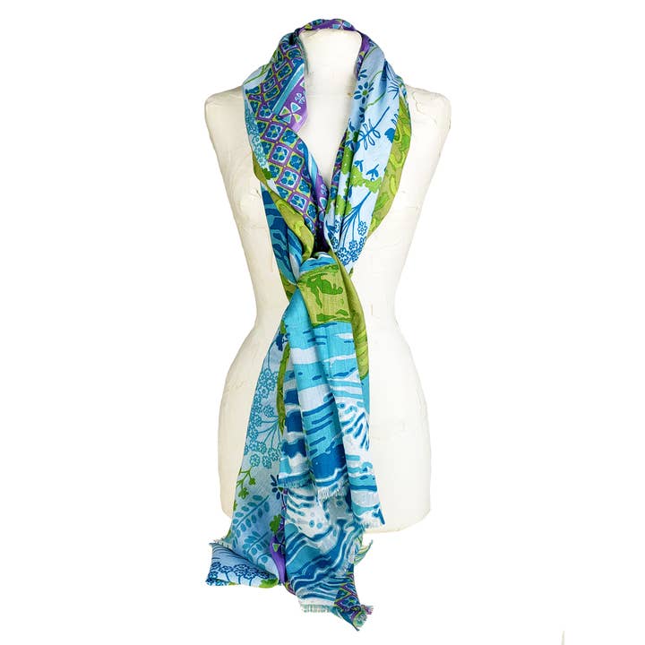 Supplement D'AM - Wholesale Scarf - Women's - Crocodile, flowers, and pastel water patterned cotton pareo stole3
