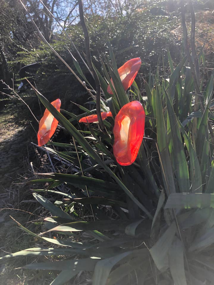 Red & White Swirl Glass Flower (50cm stem) for wholesale by CARNEOL GLASS