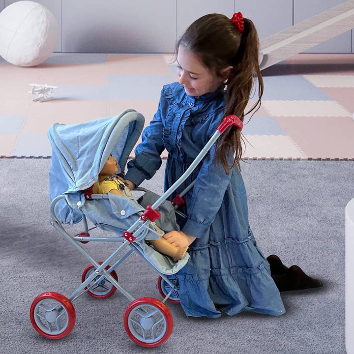 The New York Doll Collection - Wholesale Doll Stroller - Kids - Heart Printed Doll Bassinet Stroller with Travel Carry Bag15