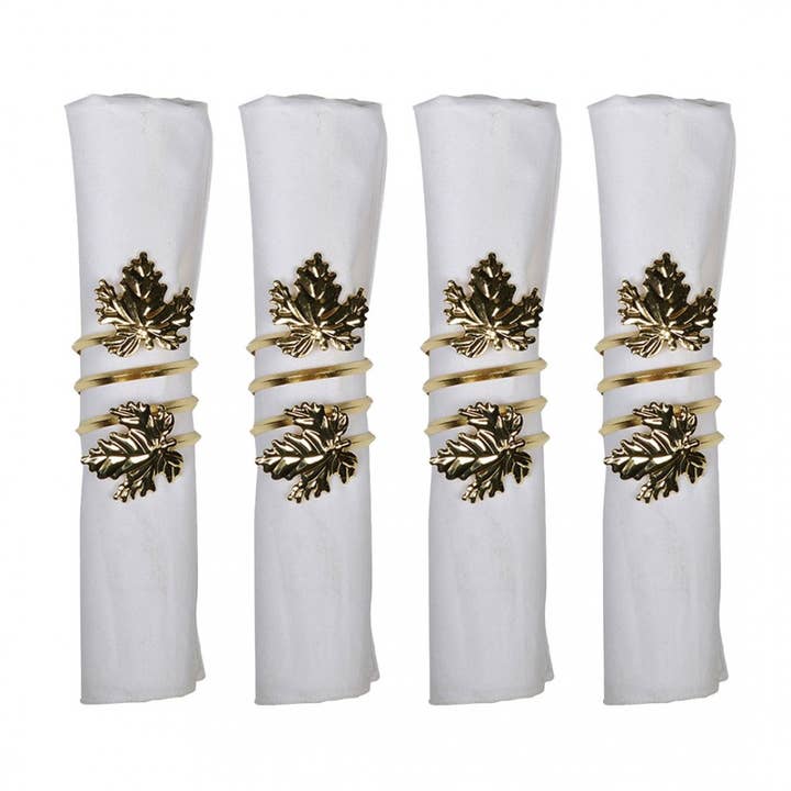 AULICA – Großhandel Serviettenringe – Set aus 4 Serviettenringen mit Weinblättern