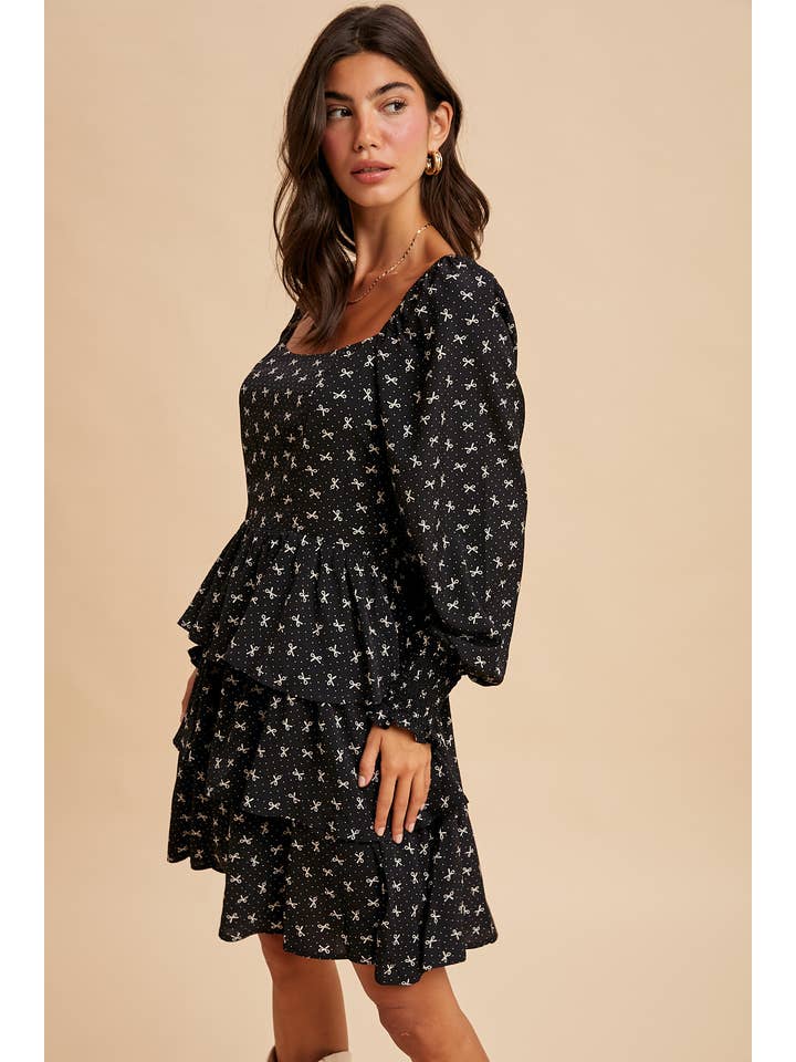 BLACK LONG SLEEVE TIERED MINI DRESS for wholesale on Faire3