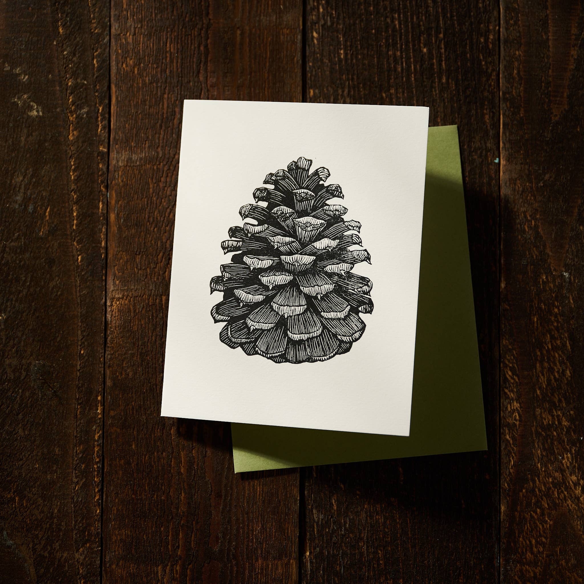 Anomal Press - Wholesale Everyday Greeting Card - Ponderosa cone linocut relief print card1