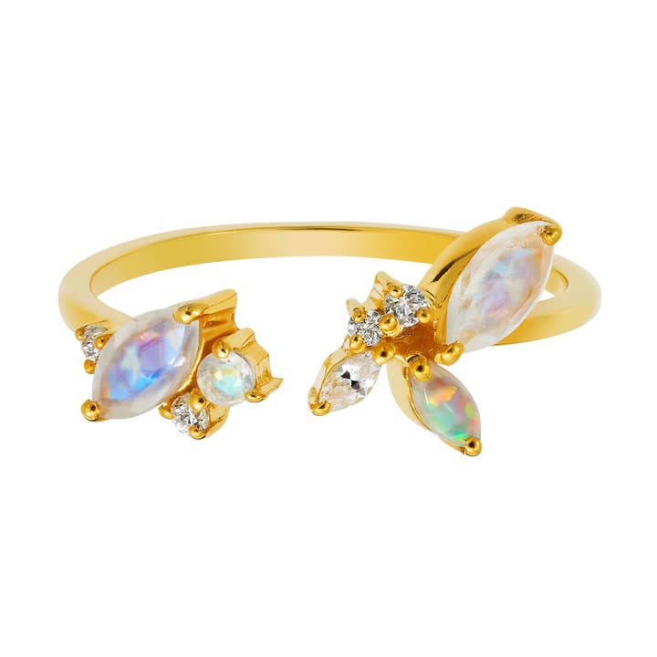 Rainbow Moonstone, Opal and Diamond Picasso's Butterfly Ring for wholesale by La Kaiser