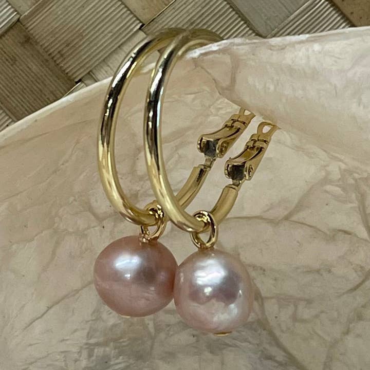 Lokelani Pearl Hoops for wholesale by Driftwood Dreams Hawai'i