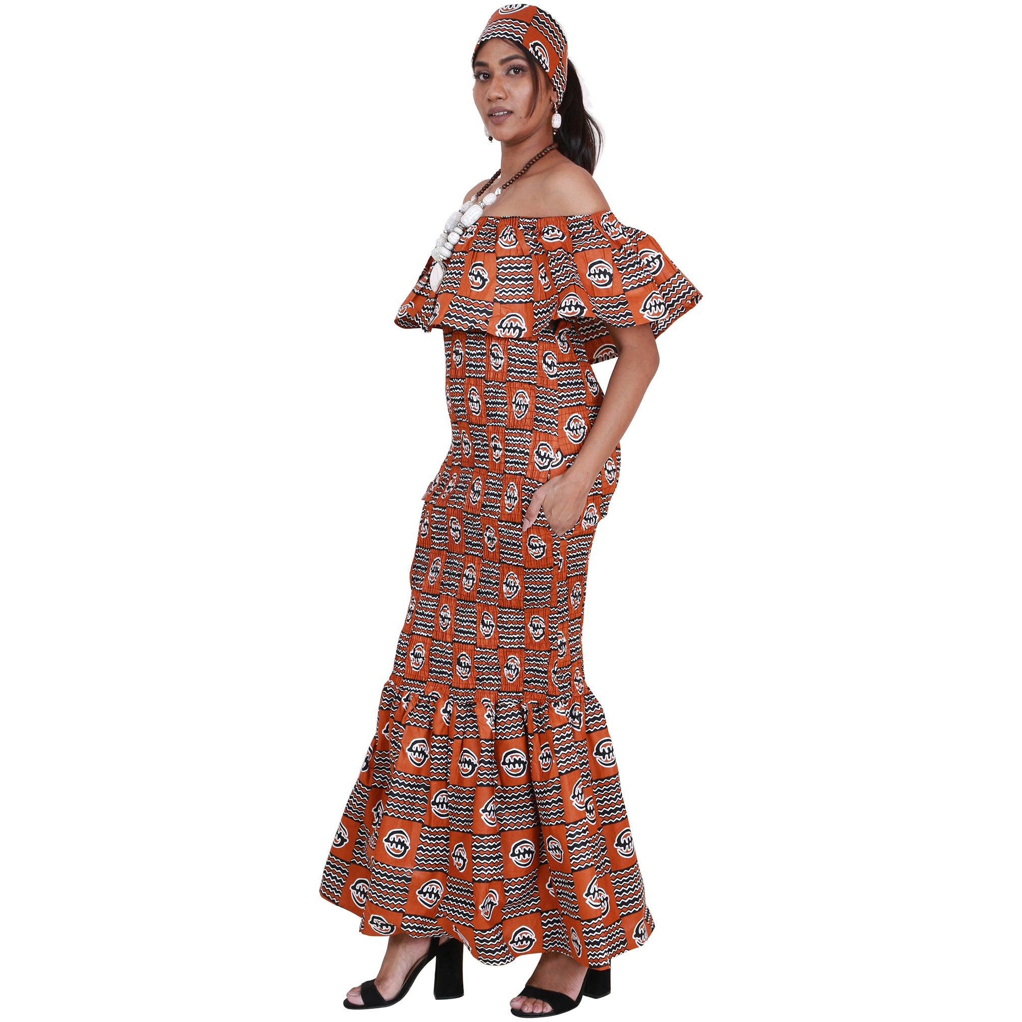 African Stars - Wholesale Dress - Women's - Women's Printed Smocking Off Shoulder Mermaid Dress - FI-P500775