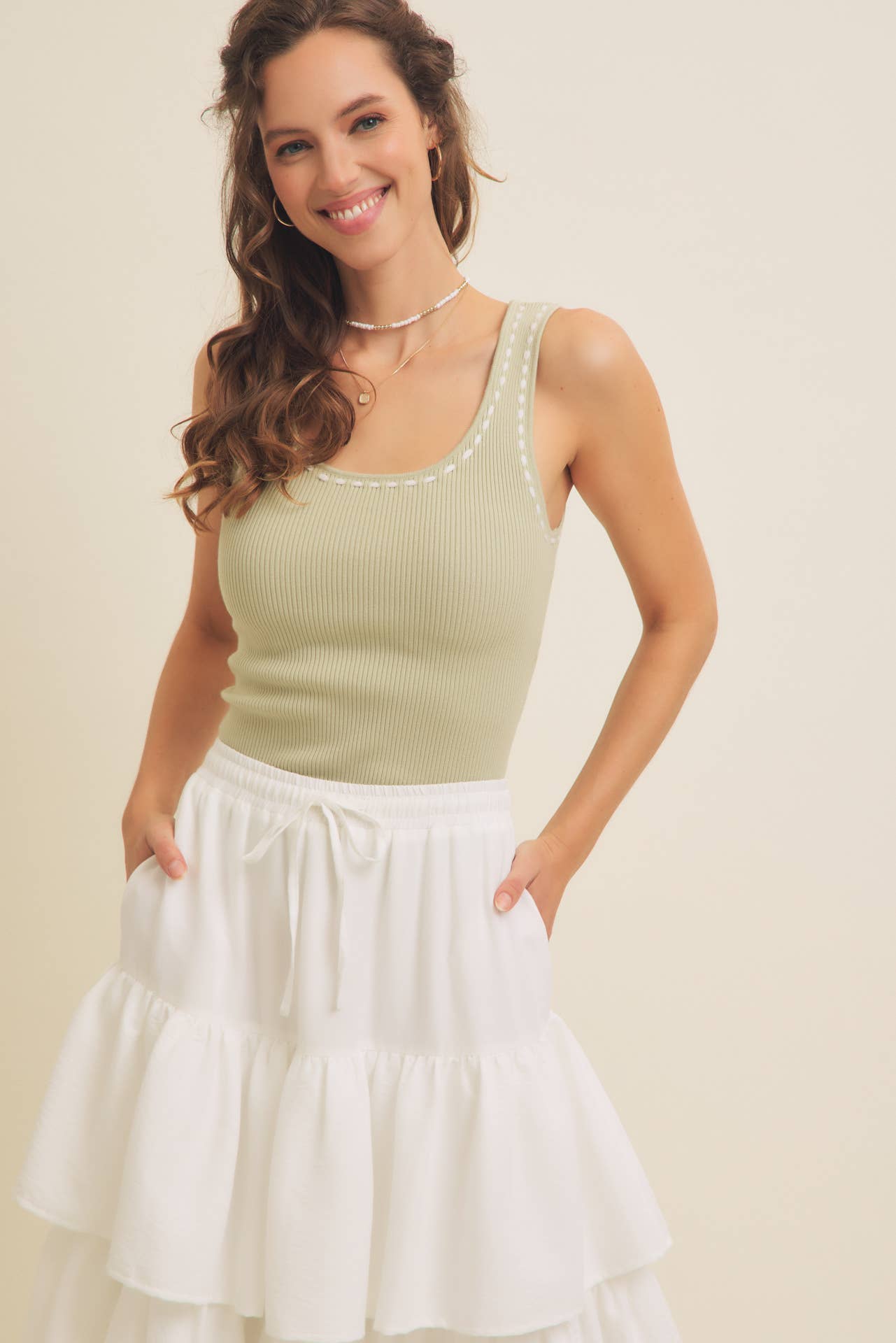 in february - Wholesale Knit Sweater - Women's - EVERYDAY SOFT CONTRAST STITCH LUXE SWEATER TANK18