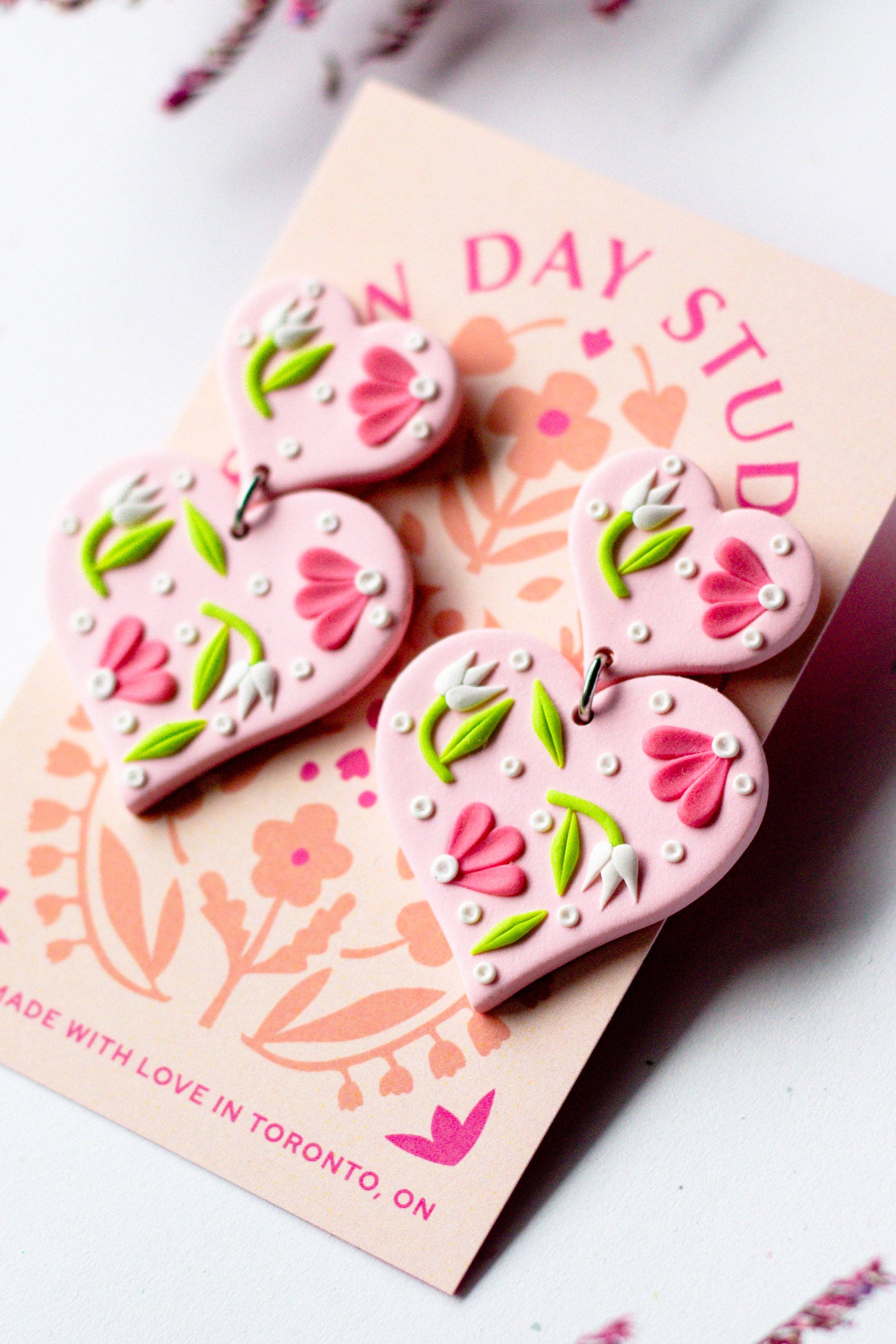 Slow Day Studios - Wholesale Dangle Earrings - Polymer Clay Tiered Floral Heart Earrings2