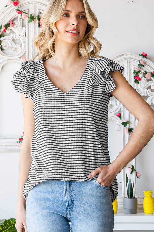 7th Ray - Wholesale Blouse - Women's - Gingham Print V-Neck Women's Blouse with Ruffle Detail T511412