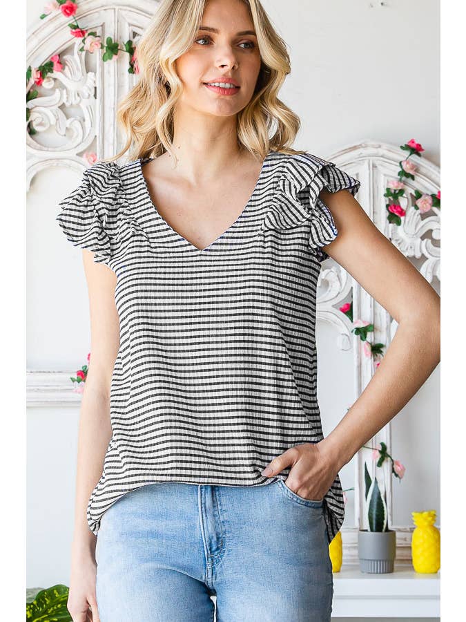 7th Ray - Wholesale Blouse - Women's - Gingham Print V-Neck Women's Blouse with Ruffle Detail T511412