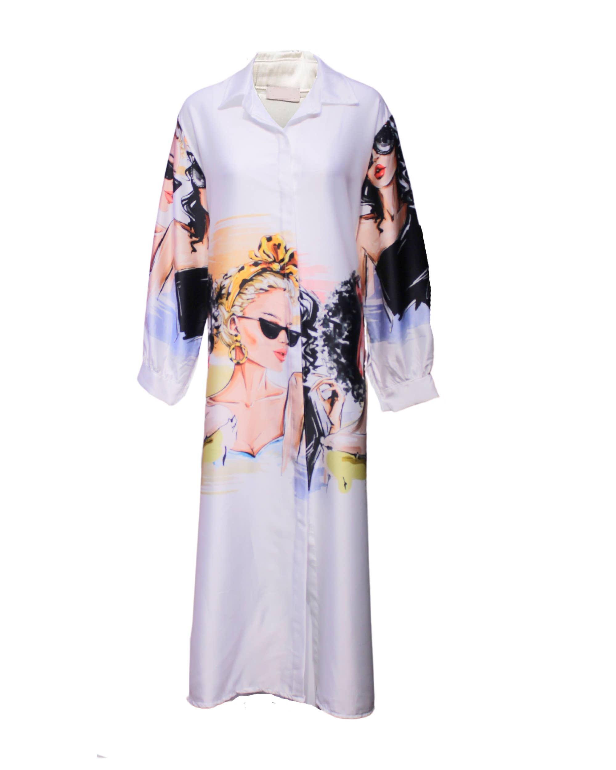 BanBat – Engroshandel Kjole - Dame – Satinskjortekjole med trykt mønster - REF: 307360