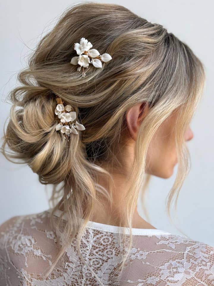 Vanessa Hairclips Gold - bridal hair jewelry - set of 2 for wholesale by SallyJaneBridal