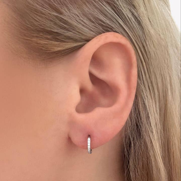 Sterling Silver & Cubic Zirconia Huggie Hoop Earrings for wholesale by Aurea