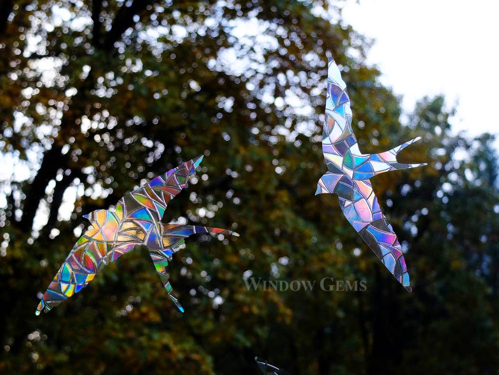Window Gems - Wholesale Suncatcher - Swallows Window Clings - 7 Prismatic Bird Strike Prevention Decals2