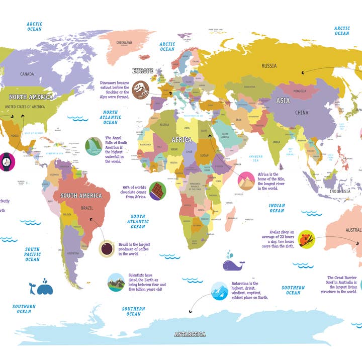 Map of the World Removable Sticky Poster for Children for wholesale by Geo Journey