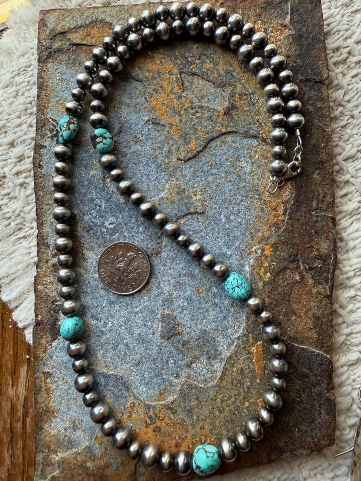 Number 8 Turquoise Pearls Necklace for wholesale by Wild Mountain Silver
