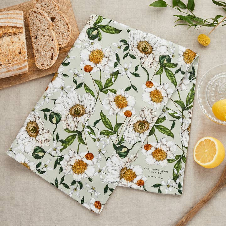 Catherine Lewis Design - Wholesale Tea towel - Spring Blossom - Tea Towel - Light Green3