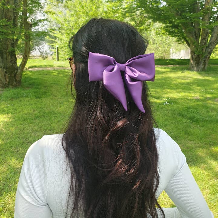 XL Satin Sløjfe Hårspænde Lilla for engroshandel hos MlleChouChou