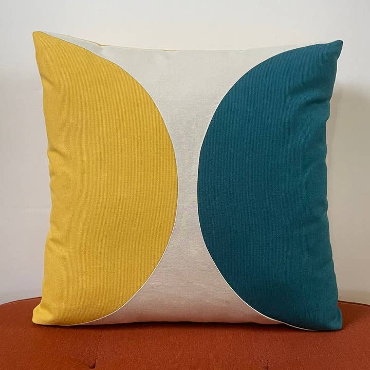 Sunbrella Eclipse Pillow in Peacock/Daffodil for wholesale by Oblique Studio