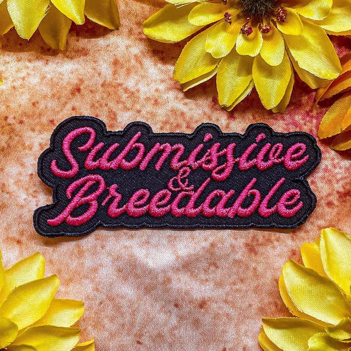 Submissive & Breedable Iron-On Patch Embroidered 3.5" x 1.5" for wholesale by Claire Doolittle Illustration