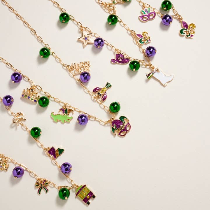 18 Inch Mixed Mardi Gras Charm Bead Chain Necklace for wholesale by Verita Lane