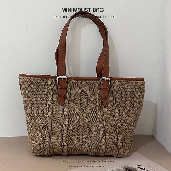 DOUBLJU - Wholesale Tote Bag - Women's - VERSATILE WIRED KNITTED WOOL BAG_CUAB003392