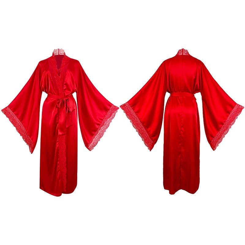 Sheer Trend - Wholesale Robe - Women's - Satin Lace Trim Long Sleeve Robe6
