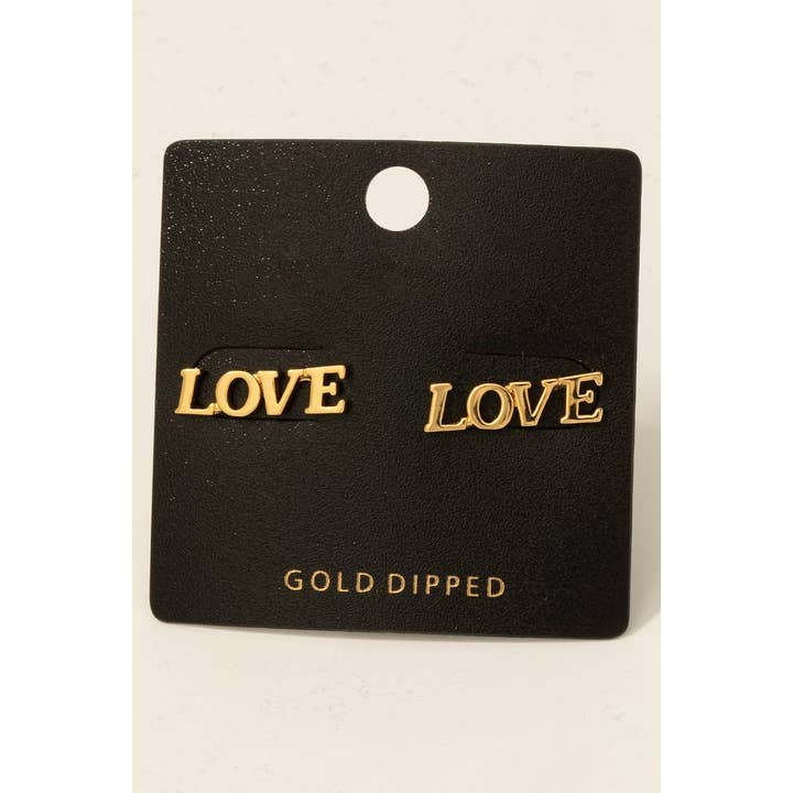 Gold Dipped Love Stud Earrings for wholesale by Fame Accessories