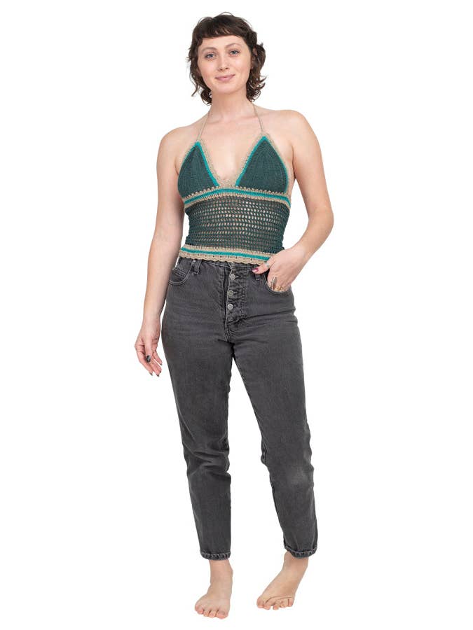 Lakhays Collection Inc. – Großhandel Strickoberteil – Damen – Dreifarbiges gehäkeltes Neckhol