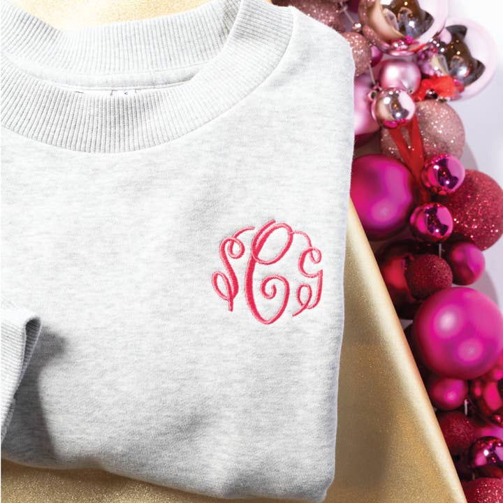 Sporty Gradient Stripe Crew Grey Heather - Pink Monogram for wholesale by The Electric Merch Co.