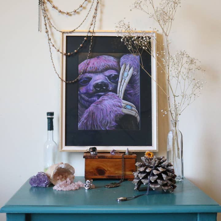 Papier cartonné « Show Me Your Rings » 8 x 10 po, imprimé paresseux pour la vente par Creature's Virtue