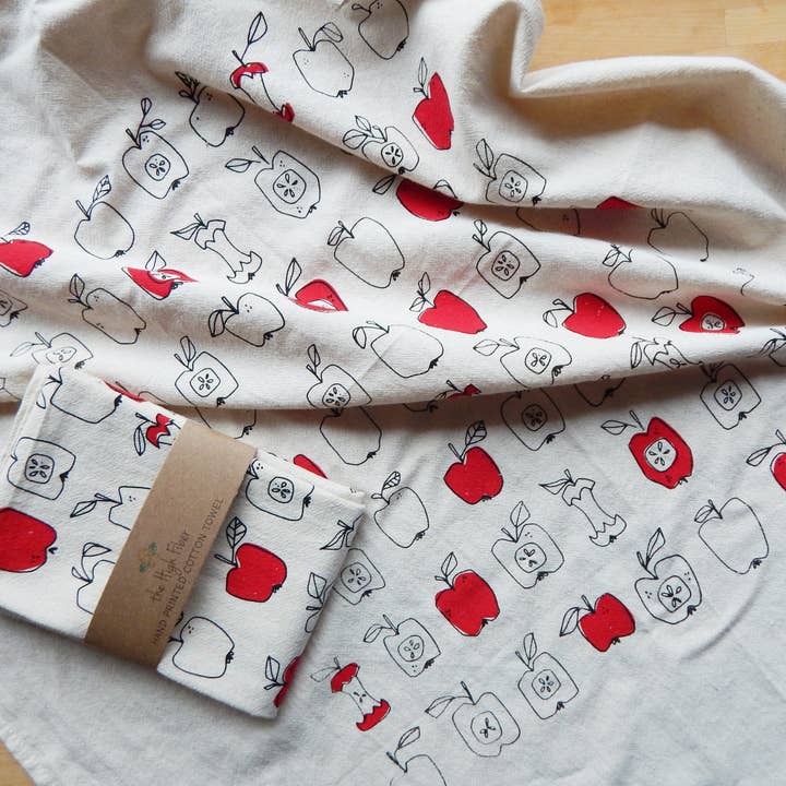 The High Fiber - Wholesale Tea Towel - Apple Towel, Handprinted Cotton Kitchen Towel
