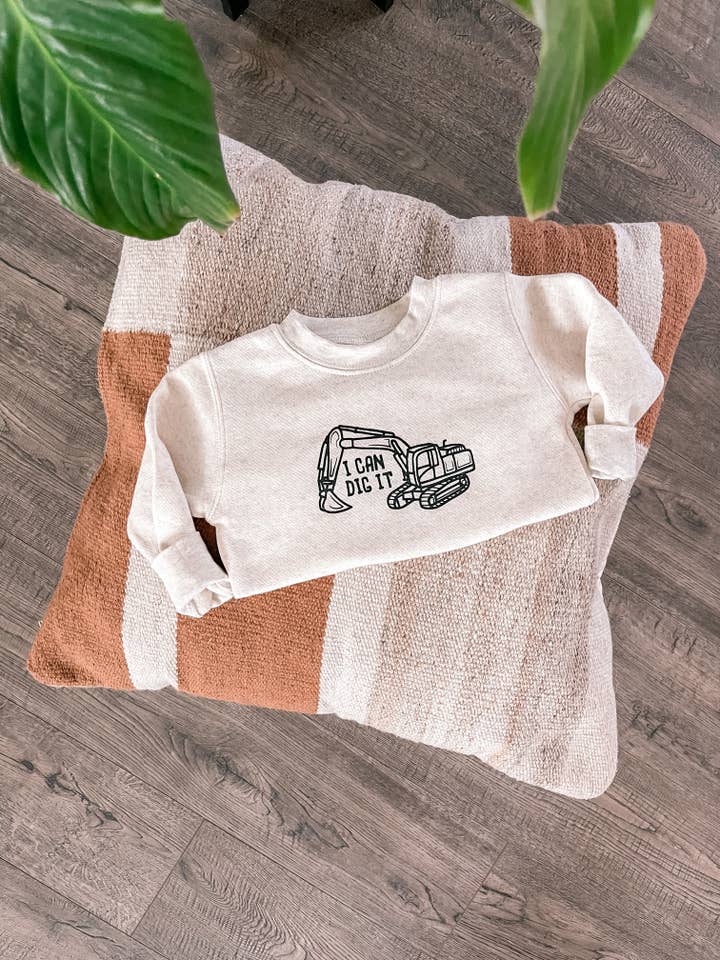 Digger Sweatshirt Toddlers, Excavator Crewneck Construction for wholesale by Ginger And Thread