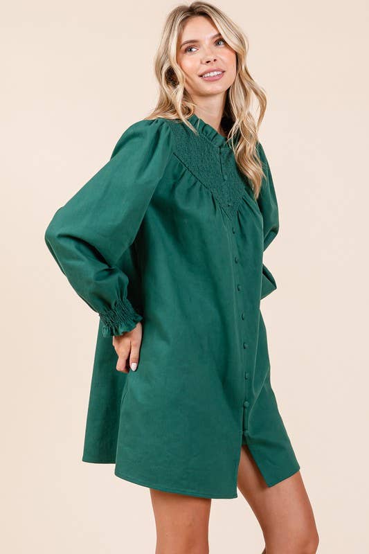 GeeGee x Lovelo - Wholesale Dress - Women's - Plus Smocked Shirt Mini Dress, MD50956PL.7