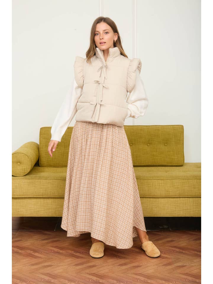 MINE - Vente Veste sans manches – femme - GILET MATELASSÉ À FERMETURE ÉCLAIR AVEC DÉTAIL NŒUD ET MANCHES VOLANTES17