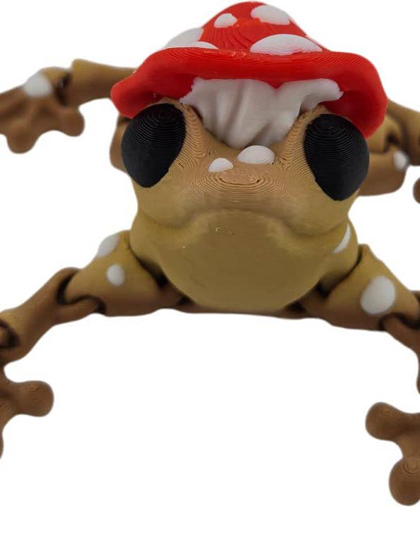 Figura de rana de setas articulada impresa en 3D - Decoración de escritorio estilo cottagecore - Figura de animal - Vendedor autorizado para venta al por mayor de The Geek Galleria